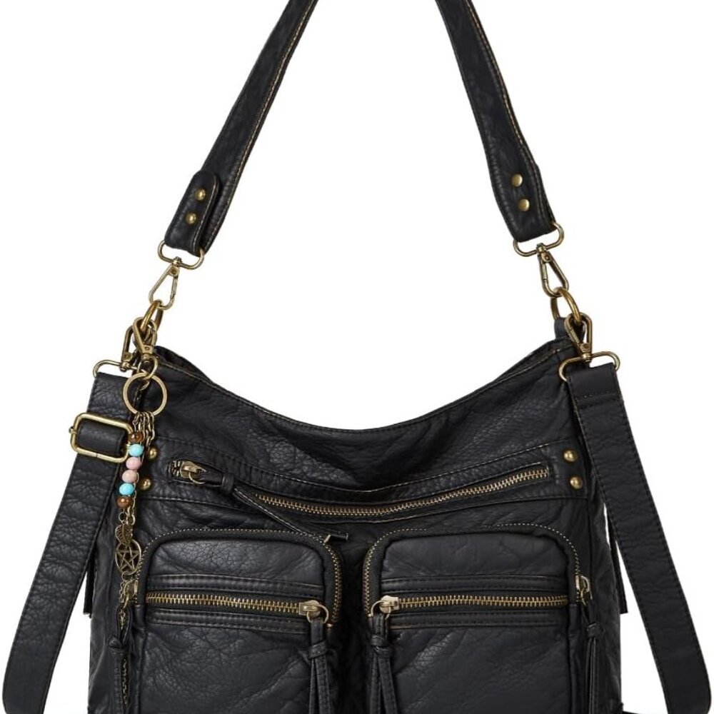 Worldlyda Large Crossbody Bags for Women Multi Pockets Shoulder Bags Soft Vintag